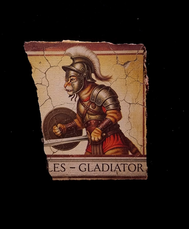 gladiator cat fine prints souvenir Made of Rome fresco and mosaics